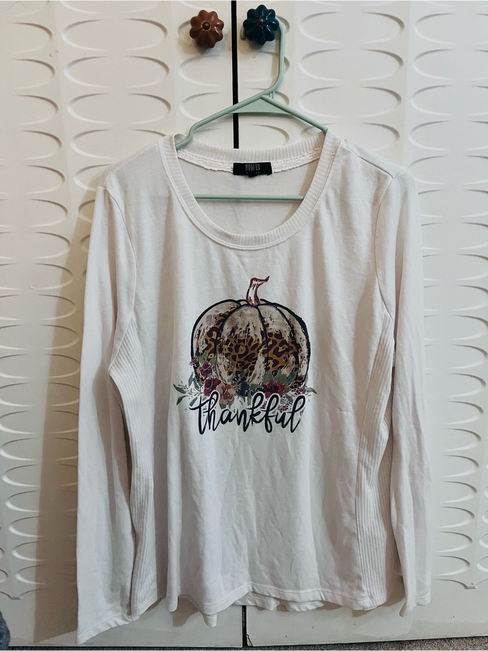 Modern Canvas “Thankful” Leopard Pumpkin Fall Long Sleeve Shirt XL